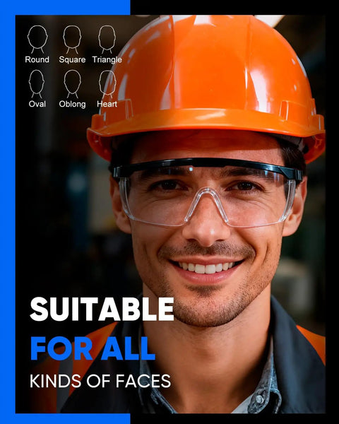 Man wearing Heavy Duty Clear Safety Glasses With Built Different Eye Protection And Razor Sharp Lenses for construction work.
