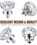 Top Shelf 8 Pack Vintage Crystal Cabinet Knobs With Sleek Chrome Bases Killer Retro Flower Drawer Pulls for Dresser Upgrade, 37mm x 36mm, crystal and chrome.