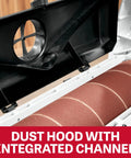 16 Inch Drum Sander With Open Stand For Heavy Duty Woodworking, showing dust hood and sanding drum detail.