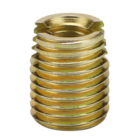 20 Pcs Carbon Steel Self Tapping Thread Insert Repair Kit M10x1.5 Outer M14x1.5 Pro Grade Fast Fix For Industrial Machinery, Rail Vehicles, Shipbuilding, Electronics, Aluminum Die Casting, And Tough Furniture Projects, gold insert close-up