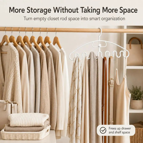 Wave Design Accessory Hangers Closet Storage Rack Smooths Out Your Daily Clutter And Keeps Scarves Belts And Ties Perfectly Neat This Simple Closet Hack Is A Real Game Changer Now showcasing organized scarves and belts on a closet rod.