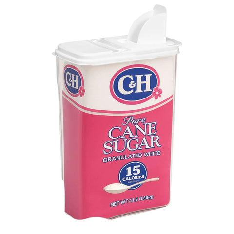 Hassle Free Eight Quart Clear Food Storage Bin With Slick Pour Spout And Grippy Handle For Everyday Pantry Essentials on a pink sugar container.