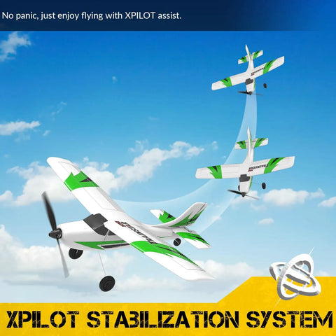 Beginner Friendly RC Plane Trainer 3CH Remote Control Airplane With Prop Saver 6 Axis Gyro Stabilizer And 3 Flight Modes For Easy Aerial Fun 400mm Green RTF Hobby Aircraft performing stunt moves against a blue sky.