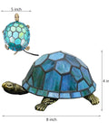Tiffany Style Turtle Lamp Stained Glass Desk Light Green Turtle 8x5x4 Inch With Bronze Base UL Listed Push Button Switch