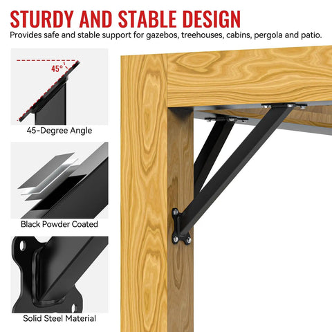 8 Pcs Heavy Duty 45 Degree Angle Support Brackets Kit For Pergolas Gazebos Patios And Tree Houses Built Tough Easy Install No Cutting Posts Durable Wood Corner Brackets For Outdoor DIY Projects