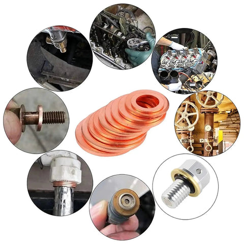 Rock Solid 200 Pcs Motorcycle Sump Plug Kit Multi Size Copper Washers Seals Spacers M5 M6 M8 M10 M12 M14 Bolts Perfect For Riders Seeking Leak Proof Reliability Heat Resistant Performance For Hot Engines On Rides Anytime Anywhere Guaranteed Quality copper washers and sump plug seals shown in use