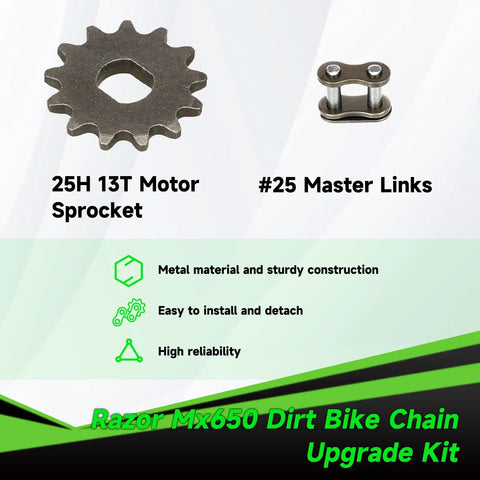 25H Drive Chain 132 Link With 13 Tooth Sprocket Upgrade Kit For Razor MX650 MX500 RSF650 SX500 Electric Dirt Bike, sprocket image