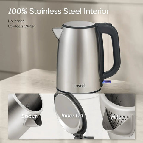Plastic Free Interior Electric Kettle With 304 Stainless Steel, Easy To Clean, Auto Shutoff And Boil Dry Protection, 1.7L Capacity