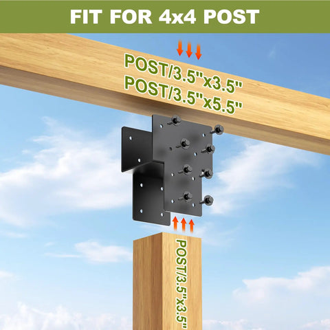 Beefy Three Millimeter Steel Post Caps Tie Brackets Black, Heavy Duty Galvanized, 2 Pack, Actual 3.5 X 3.5 Inches, Rust-Proof Support for Wood Posts, Pergola, Gazebo and Deck Beams