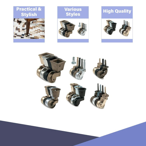 Top Notch Solid Brass Furniture Casters Featuring Vintage Round Cup Design And Slick Swivel Action For Heavy Duty Glide and Smooth Home Upgrade Projects displayed in various styles.