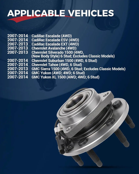 Rock Solid Front Wheel Hub Bearing Assembly With Abs for 2007 to 2014 Cadillac Escalade and 2007 to 2013 Chevy Avalanche.