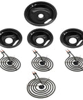 Replacement Electric Range Drip Pans And Burner Elements Set For Whirlpool Amana Maytag Stoves, includes drip pans and heating elements.