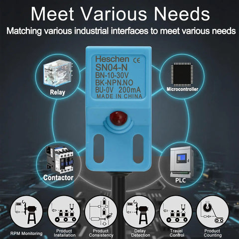 Square Inductive Proximity Sensor Switch Non Shield Type SN04-N Detection Distance 5mm 10-30V DC 200mA NPN Normally Open Three Wire Blue Housing