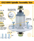Pro Grade Heavy Duty Spindle Assembly Replaces GY21099 For John Deere 54 Inch Mower Deck size dimensions and hardware details