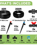 Components of 240Ft Drip Irrigation Kit With Quick Connect Plug And Play For Greenhouse, Garden, Yard, And Lawn Automatic Watering System