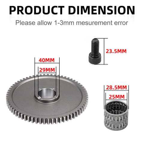 Starter Clutch One Way Bearing Gear Idler Gasket Kit For Yamaha Big Bear 350 400 part dimensions with measurements