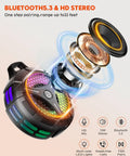 Waterproof Bluetooth Shower Speaker With Suction Cup IPX7 15W Loud Stereo Sound Deep Bass TWS Pairing And RGB Lights shown with internal components.