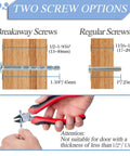 Two screw options for cabinet hardware installation, featuring breakaway and regular screws, with mounting instructions.