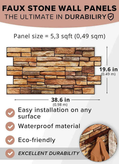 3D Wall Panels For Interior Wall Decor In Brown Slate Style 10 Pack PVC Covers 49 Sq Ft Easy Installation Non Toxic PVC Construction