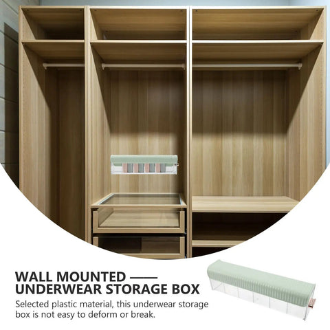 Slick Hanging Underwear Organizer Drawer Box For Socks Storage With Durable Wall Mount Hooks And Heavy Duty Plastic Wardrobe Sorting Bin in closet.