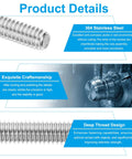 PATIKIL 3/8-16 UNC 304 stainless steel fully threaded rod, 2 in length, set of 10, right-hand threads