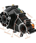 Close-up of Beast 72V 1500W electric brushless differential motor from rear view showing dimensions for go-karts and ATVs.