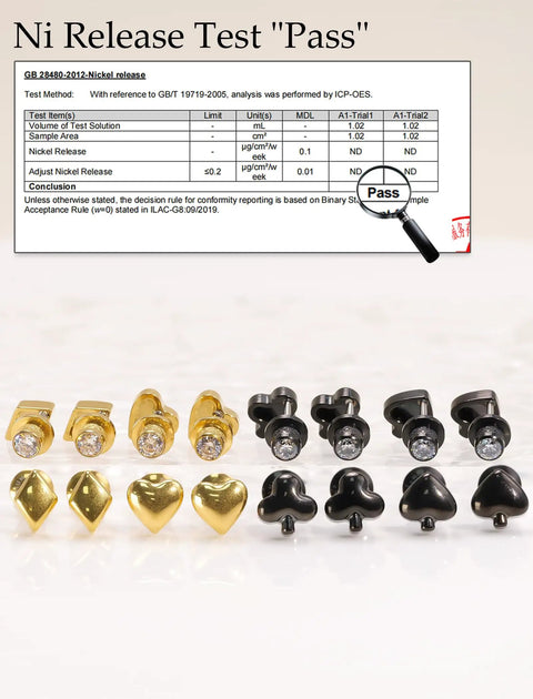 Implant Grade F136 Titanium Cubic Zirconia Stud Earrings Secure Screw Back Ultra Light showing various designs and colors.