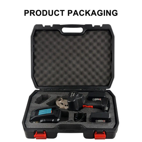 Electric Ratcheting Cable Cutter With Cleaning Brush, ProGrade, Rechargeable Hydraulic Wire Cutter For Copper And Aluminum Armored Cables EC-95M in carrying case.