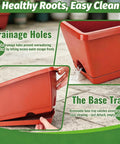 Red Window Box Planters 7 Pack Rectangular Plastic Flower Pots With Saucers For Indoor Outdoor Garden features drainage holes and base tray