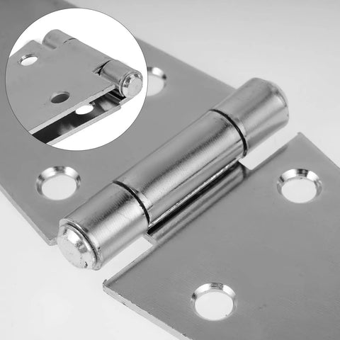 Heavy Duty Strap Hinge Pair For Wooden Doors And Rustic Barns Or Outdoor Sheds Slick Black Farm Gate Hardware Built Tough Rugged Steel Replacement Kit With No Sweat Install close-up view showcasing hinge detail.