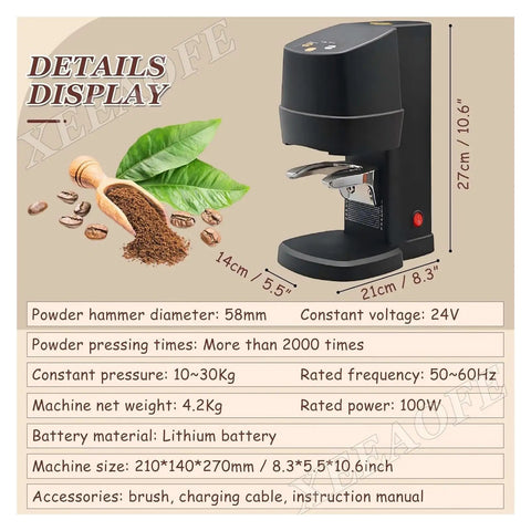 Heavy Duty Coffee Tamper With 58mm Precision Portafilter Fit Perfect For Cool Home Baristas And Dope Coffee Shops, showing dimensions and details.