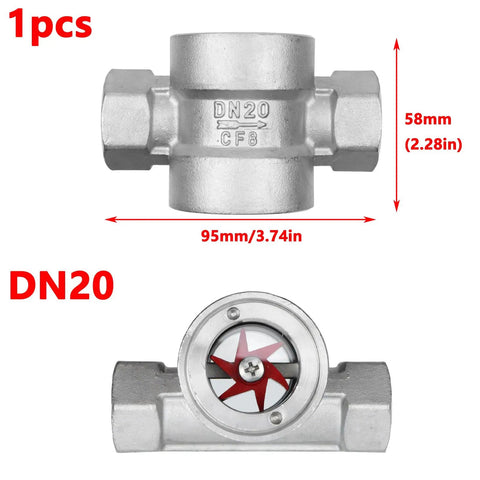 Three Quarter Inch NPT Female Stainless 304 Window Sight Glass Flow Indicator with Impeller for Water Lines, Front View