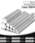 Boss Level Rare Earth Neodymium Magnets For 3D Printing Gear And Paper Crafts 350 Piece Assorted Bulk Set, multiple sizes displayed.