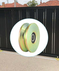 4 Inch V Groove Wheel With Double Bearings For Inverted V Track Gate Caster, Rolling Gate Wheel, installed on gate.