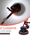 800W Electric Drywall Sander With Vacuum Attachment And Lights, LED lights illuminating wall surface during use