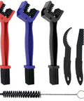 Six Piece Bike Chain Cleaner Kit with three dual-action brushes and cleaning tools for rust removal and maintenance.