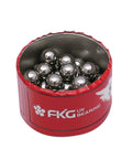 Kickass Half Inch Bearing Balls 30 Pcs in a red container, chrome steel, precise and non-magnetic for DIY repairs.