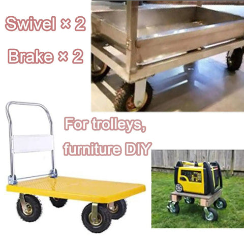 Heavy Duty Pneumatic Swivel Caster Set With Side Brake And Shock Absorbing Wheels For Industrial Toolboxes, featuring swivel and brake versions.