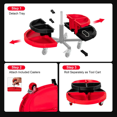 Rolling Mechanic Garage Stool With Modular Removable Tool Tray Pneumatic Height Adjustable Shop Chair For Auto Repair