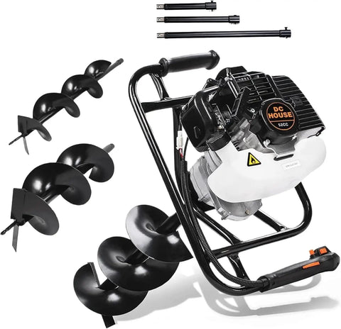 Gas Powered Post Hole Digger Workhorse With 52cc EPA Certified Engine And 1800W Power Earth Auger Includes 6 Inch And 10 Inch Drill Bits