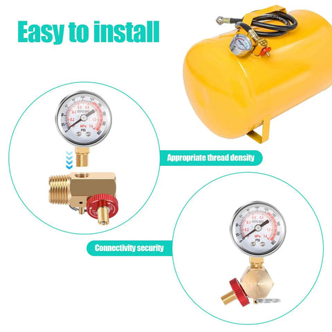 Top Tier Heavy Duty Air Tank Repair Kit Featuring A Crisp Pressure Gauge And Four Foot Hose For Portable Tool Rigs with valve components.