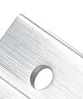 Close-up of Heavy Duty Aluminum Solar Panel Clamps Rock Solid outdoor fasteners with a hole for mounting.
