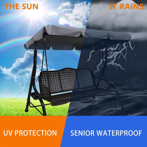 Heavy Duty Patio Swing Canopy Replacement For 3 Seat Outdoor Porch Swing showing UV protection and rainproof features