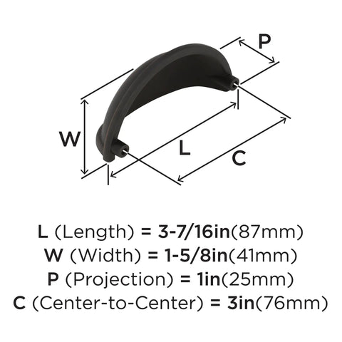 10 Pack 3 Inches Center To Center Cup Pulls Oil Rubbed Bronze Cabinet Drawer Hardware For Kitchen Vanity Furniture Traditional Style Rich Dark Copper Highlights Swanky Touch Solid Construction Easy Update Project Ready, with dimensions and design details.