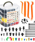 Universal Car Retainer Clips And Fasteners Kit With 32 Common Sizes, 1240Pcs, shown with tools and organized case