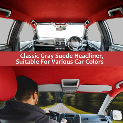 Red micro-suede headliner fabric with foam backing for car interior, 85x60 inches