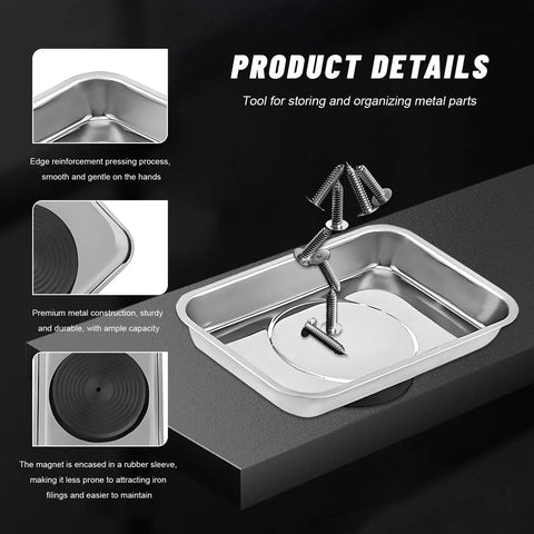 Heavy Duty Magnetic Tray Set For Tools And Fasteners, Stainless Steel Magnetic Trays Keep Screws Bolts Nuts Washers Pins From Spilling
