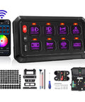 8 Gang Bluetooth Switch Panel With App Control, Wireless RGB Lighting, Universal 12-24V Waterproof Relay Touch Box, installation kit