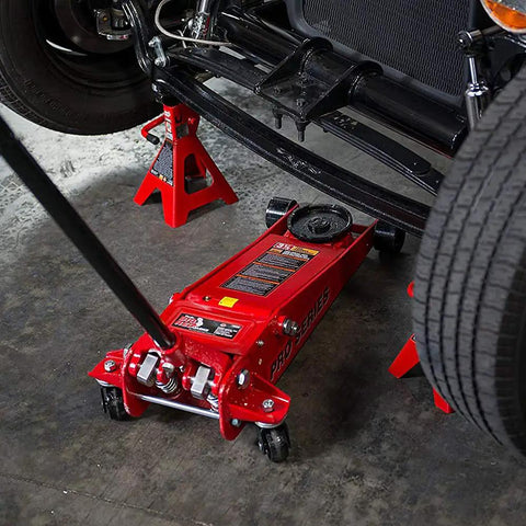 Rugged Steel Jack Stands Pair Offering 3 Ton 6000 Pounds Capacity Ideal For Garage Auto Repair And Vehicle Maintenance under a car with jack.