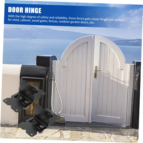 Pro Grade And Tough As Nails Heavy Duty Stainless Steel Gate Hinges Pair For Barn Doors Wooden Fences And Shed Cabinets on a white gate.